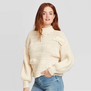 Target x Universal Thread Mock Turtleneck Fringe Pullover Sweater -Cream